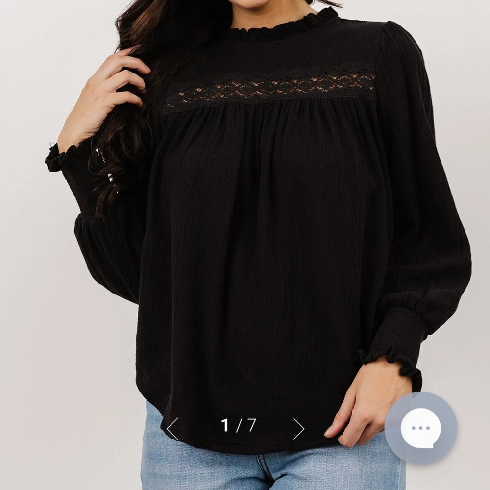 NWT black Baltic Born Revere Lace Top 100% cotton size Small